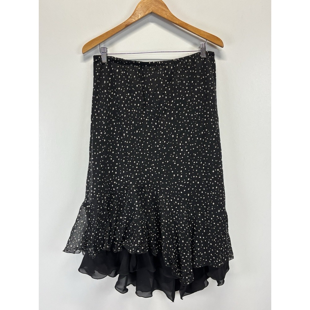Chicos Polka Dot Midi Skirt Sz 3 US X-Large Black White Layered Flounce Flowy